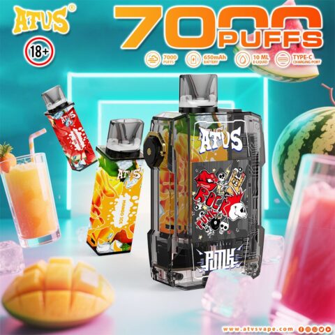 DE012 7000 Puffs Disposable Vapes with rechargeable and adjustable airflow ATVS Vape