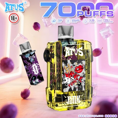 DE012 7000 Puffs Disposable Vapes with rechargeable and adjustable airflow ATVS Vape