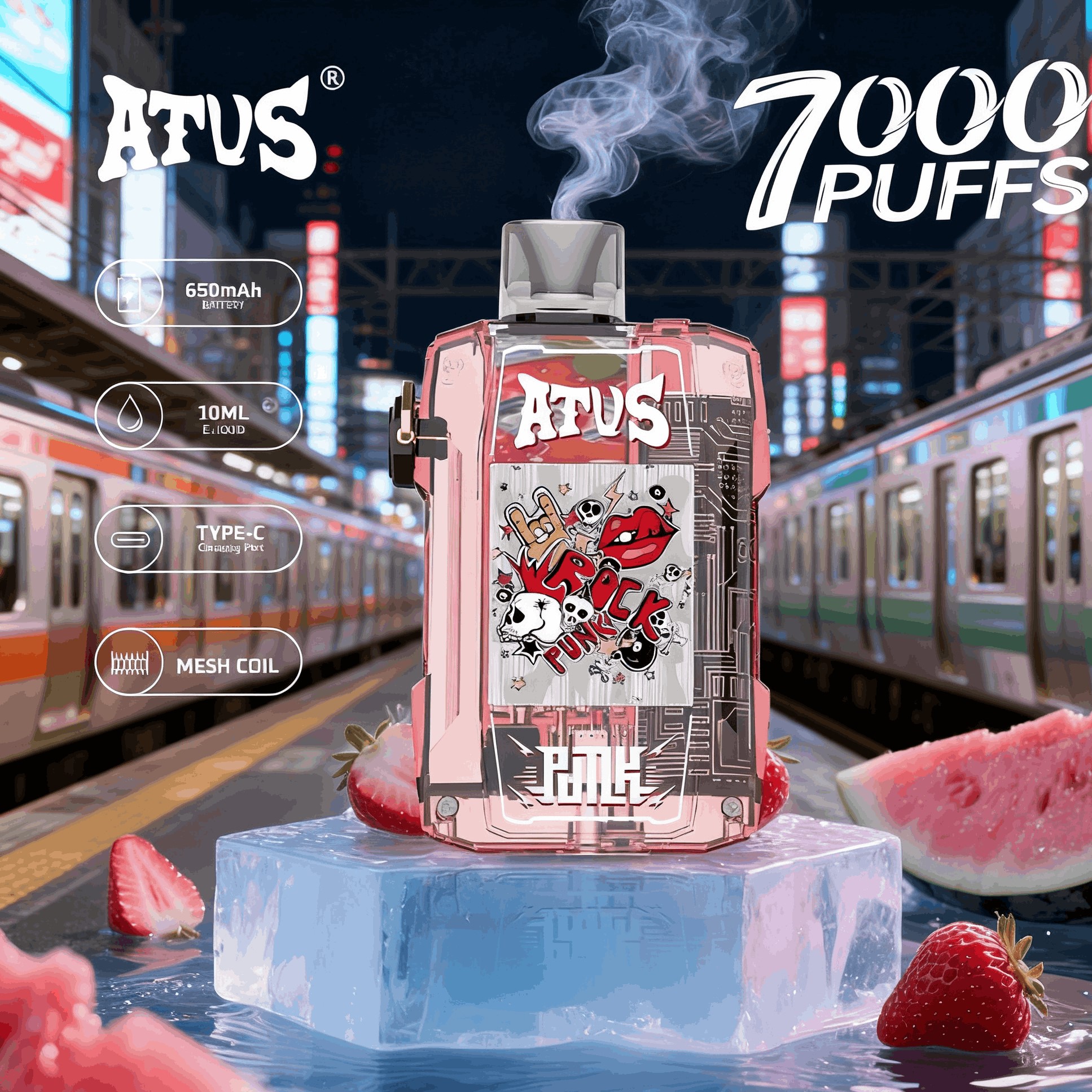 DE012 7000 Puffs Disposable Vapes with rechargeable and adjustable airflow ATVS Vape