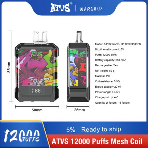 DE013A 12000 Puffs Disposable Vapes with LED display screen and adjustable airflow ATVS Vape