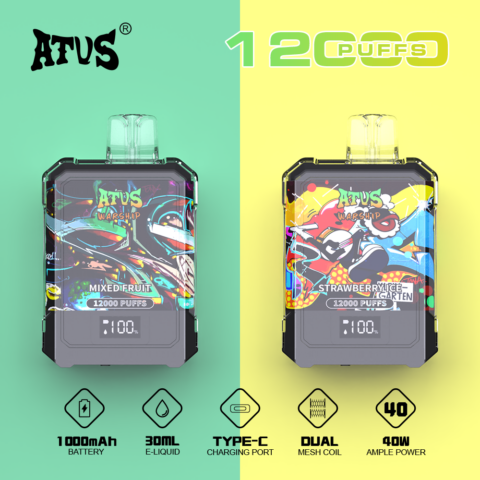 DE013A 12000 Puffs Disposable Vapes with LED display screen and adjustable airflow ATVS Vape