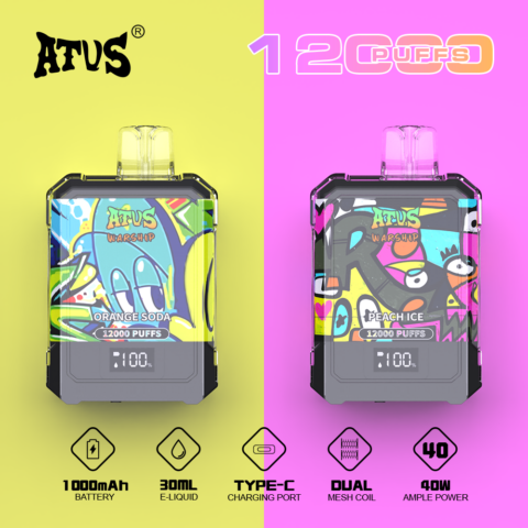 DE013A 12000 Puffs Disposable Vapes with LED display screen and adjustable airflow ATVS Vape