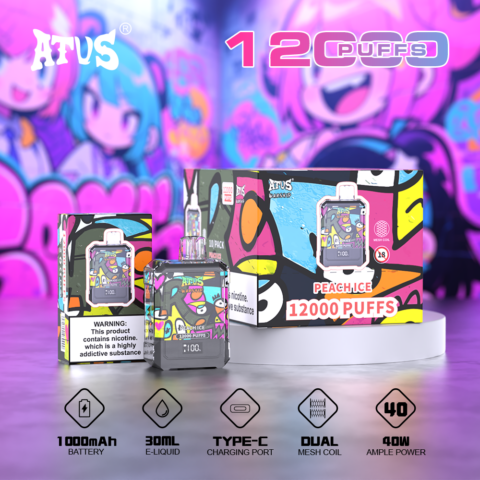 DE013A 12000 Puffs Disposable Vapes with LED display screen and adjustable airflow ATVS Vape