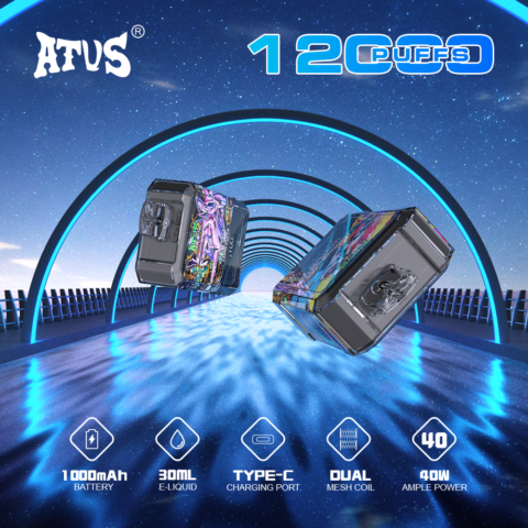 DE013A 12000 Puffs Disposable Vapes with LED display screen and adjustable airflow ATVS Vape