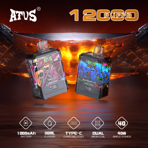 DE013A 12000 Puffs Disposable Vapes with LED display screen and adjustable airflow ATVS Vape