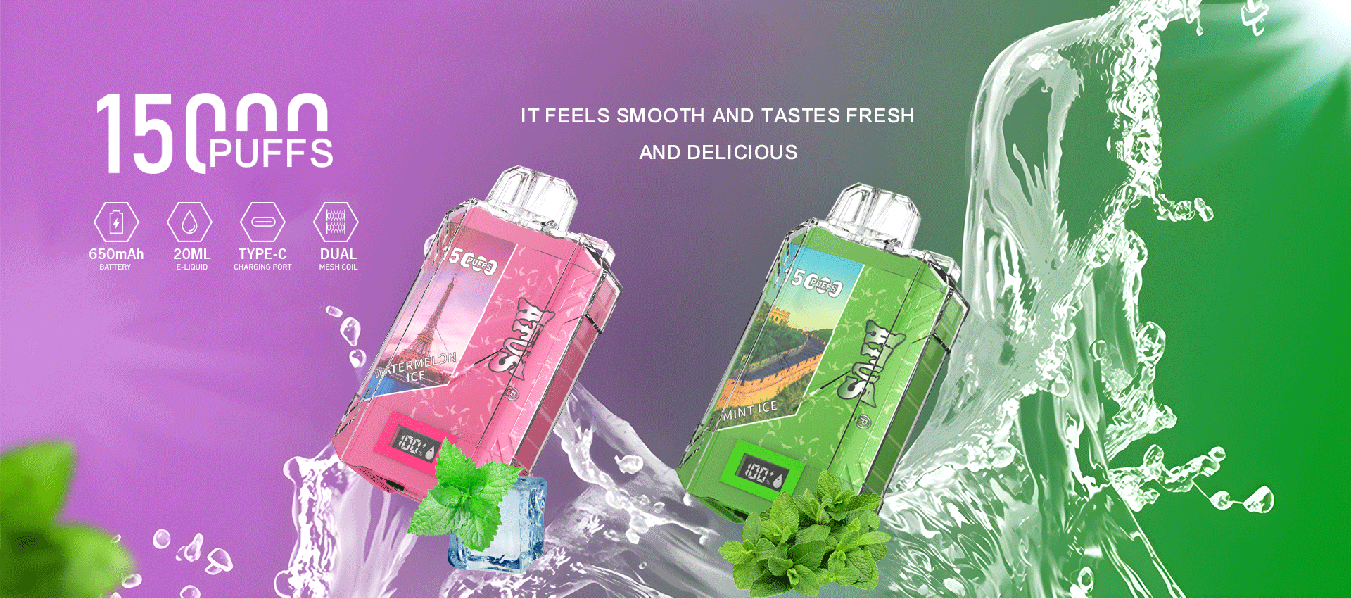DE017 15000 Puffs Disposable Vape with LED display screen and adjustable airflow rechargeable ATVS Vape
