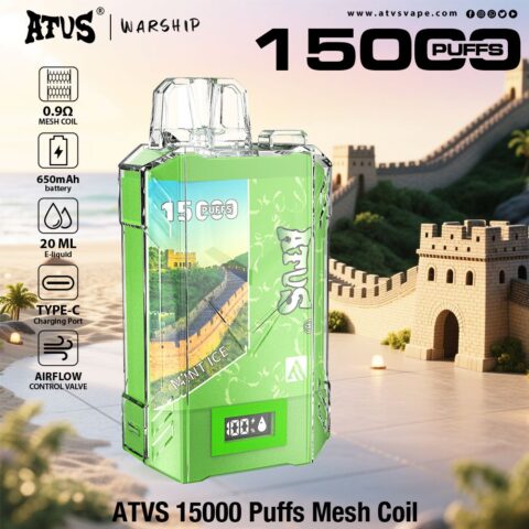 DE017 15000 Puffs Disposable Vape with LED display screen and adjustable airflow rechargeable ATVS Vape