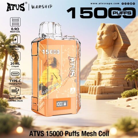 DE017 15000 Puffs Disposable Vape with LED display screen and adjustable airflow rechargeable ATVS Vape