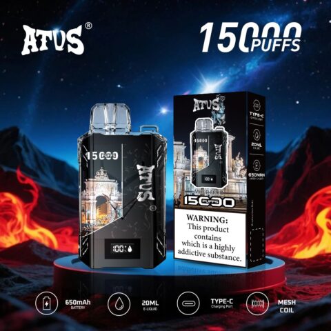 DE017 15000 Puffs Disposable Vape with LED display screen and adjustable airflow rechargeable ATVS Vape
