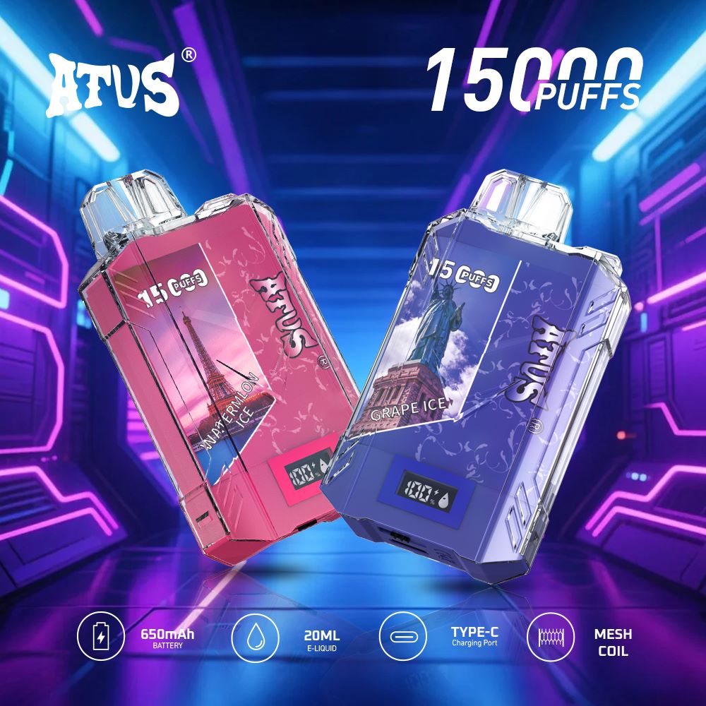DE017 15000 Puffs Disposable Vape with LED display screen and adjustable airflow rechargeable ATVS Vape