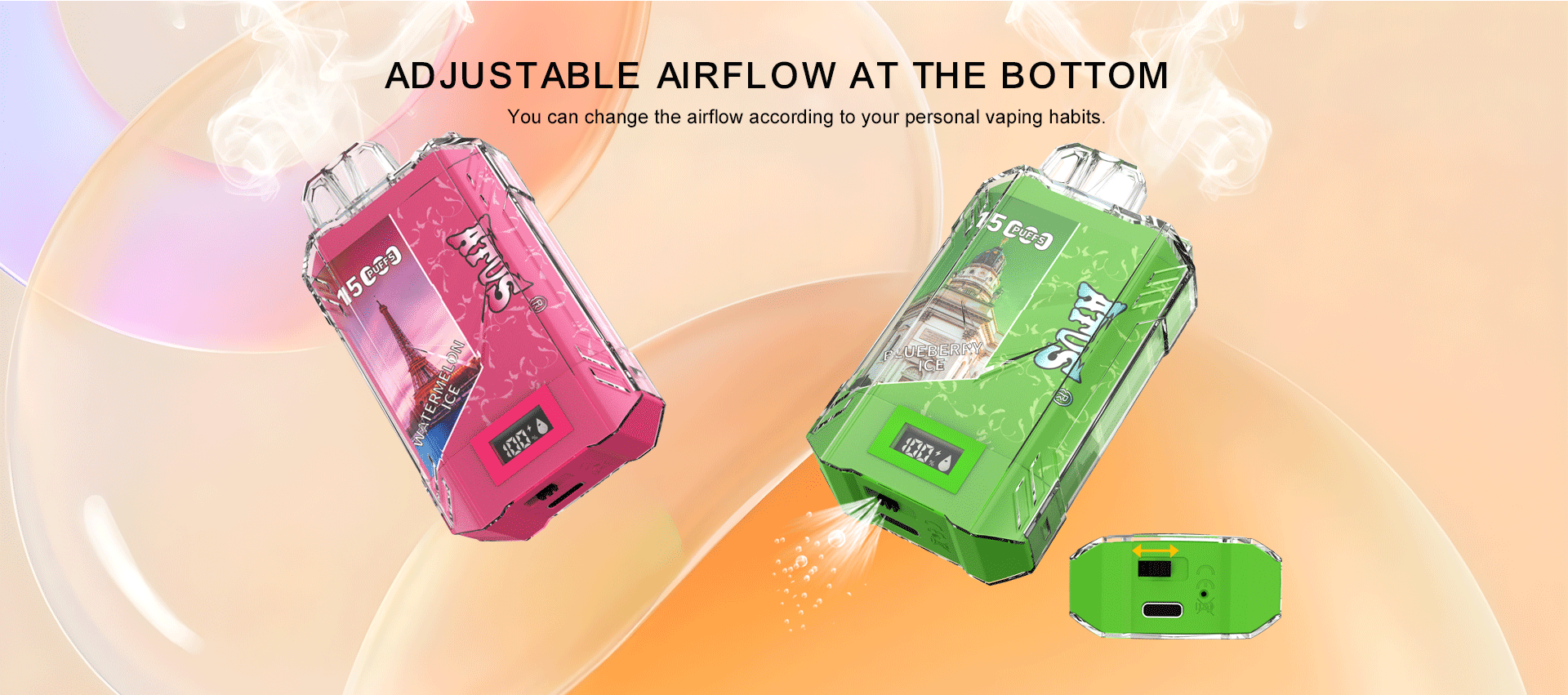 DE017 15000 Puffs Disposable Vape with LED display screen and adjustable airflow rechargeable ATVS Vape