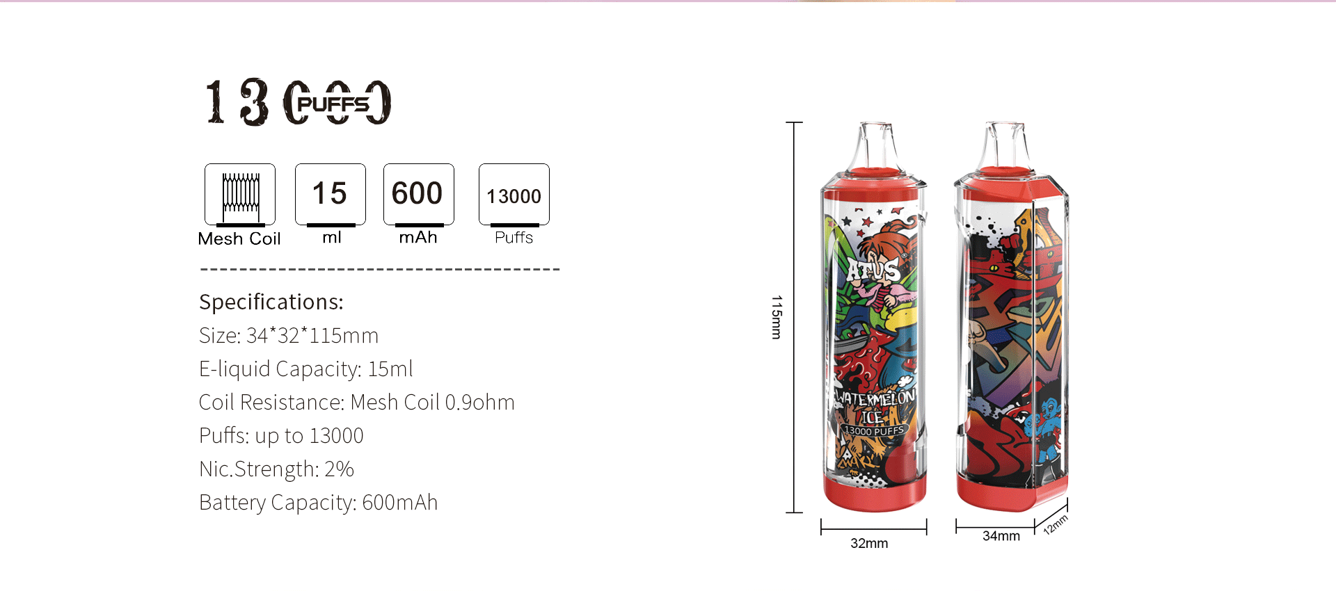 DE018 13000 Puffs Disposable Vape with rechargeable ATVS Vape