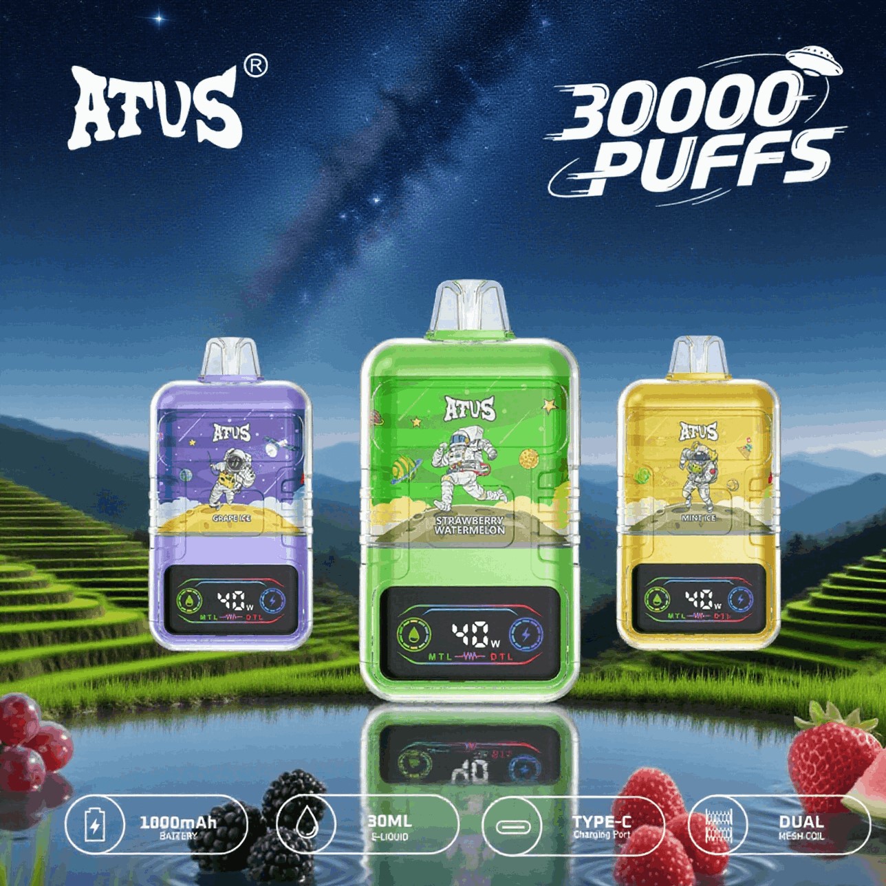 DE021 30000 Puffs Disposable Vape with LED display screen and adjustable airflow MTL DTL