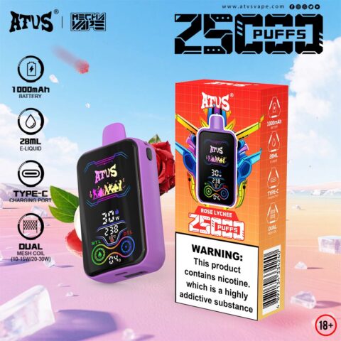DE022 25000 Puffs Disposable Vape with Full screen rechargeable and adjustable airflow ATVS Vape