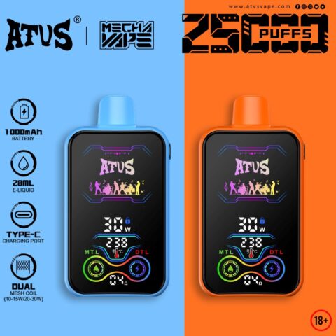 DE022 25000 Puffs Disposable Vape with Full screen rechargeable and adjustable airflow ATVS Vape