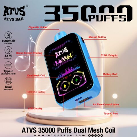 DE022 35000 Puffs Disposable Vape with Full screen rechargeable and adjustable airflow ATVS Vape