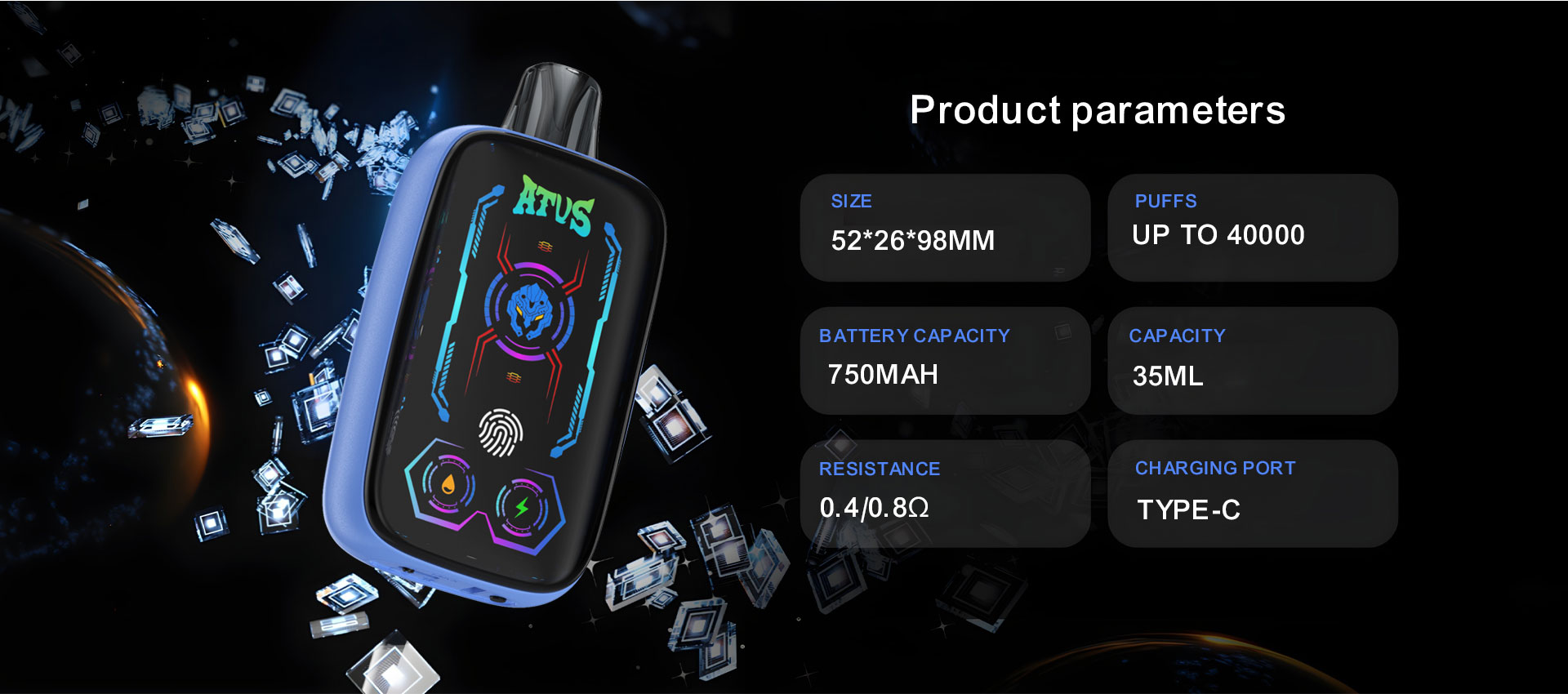 DE023 40000 Puffs Disposable Vape with Full screen rechargeable and adjustable airflow ATVS Vape