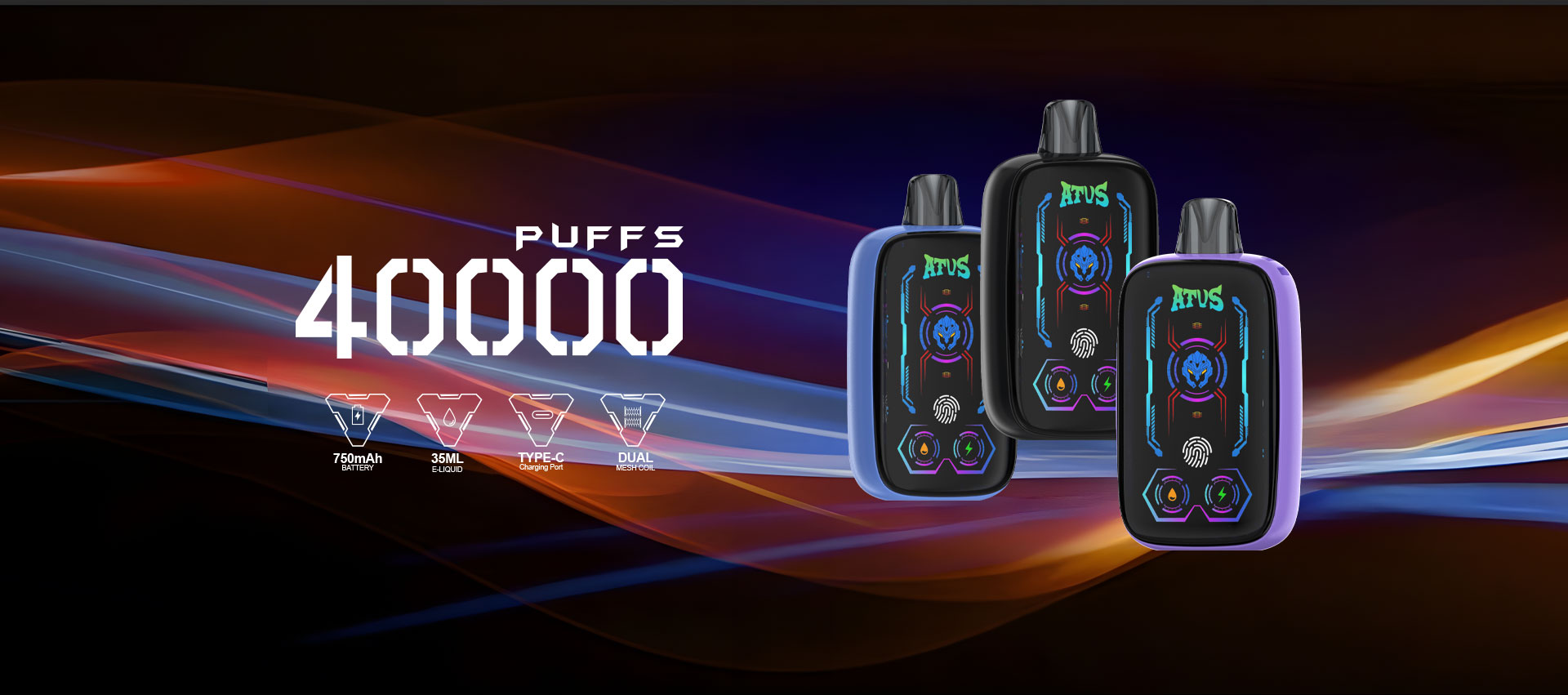 DE023 40000 Puffs Disposable Vape with Full screen rechargeable and adjustable airflow ATVS Vape