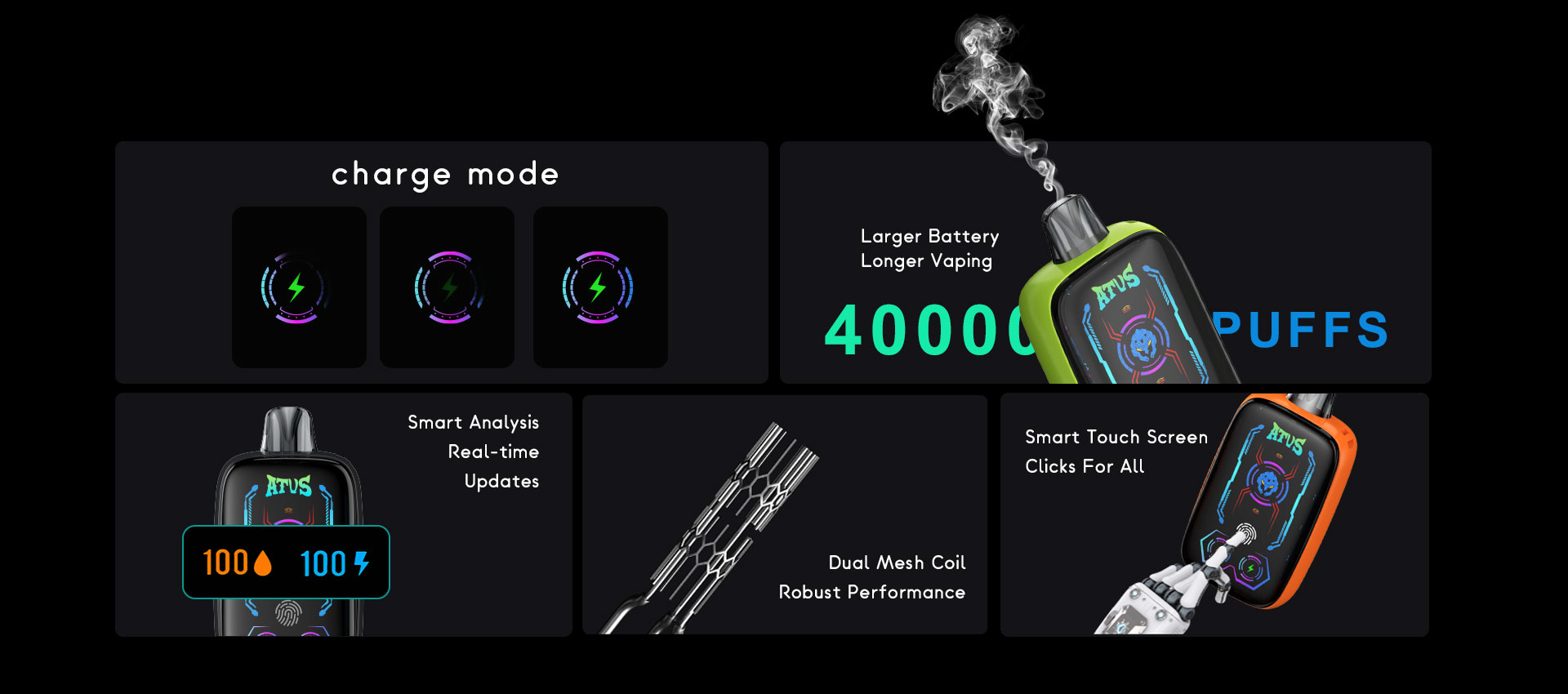 DE023 40000 Puffs Disposable Vape with Full screen rechargeable and adjustable airflow ATVS Vape