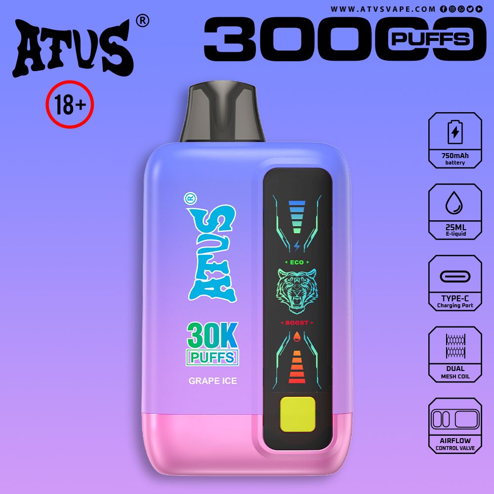 DE026 30000 Puffs Disposable Vape with LED display screen and adjustable airflow ATVS Vape