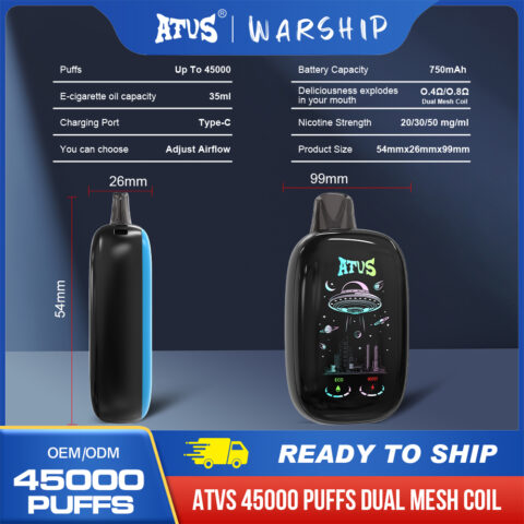 DE027 45000 Puffs Disposable Vape with rechargeable and adjustable airflow ATVS Vape