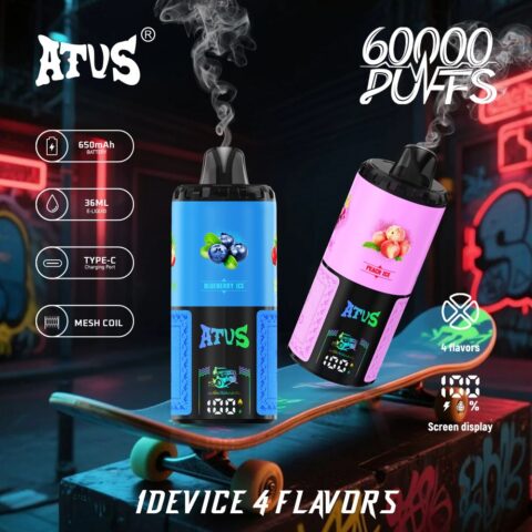 DE030 60000 Puffs Disposable Vape with LED Display Screen and Adjustable Airflow Rechargeable ATVS Vape