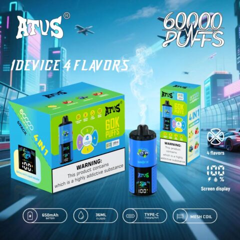 DE030 60000 Puffs Disposable Vape with LED Display Screen and Adjustable Airflow Rechargeable ATVS Vape