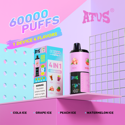 DE030 60000 Puffs Disposable Vape with LED Display Screen and Adjustable Airflow Rechargeable ATVS Vape