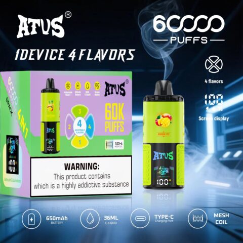 DE030 60000 Puffs Disposable Vape with LED Display Screen and Adjustable Airflow Rechargeable ATVS Vape