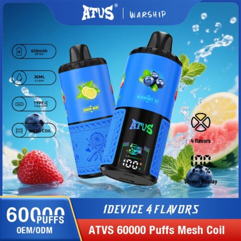 DE030 60000 Puffs Disposable Vape with LED Display Screen and Adjustable Airflow Rechargeable ATVS Vape
