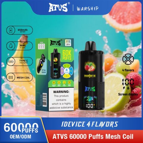 DE030 60000 Puffs Disposable Vape with LED Display Screen and Adjustable Airflow Rechargeable ATVS Vape