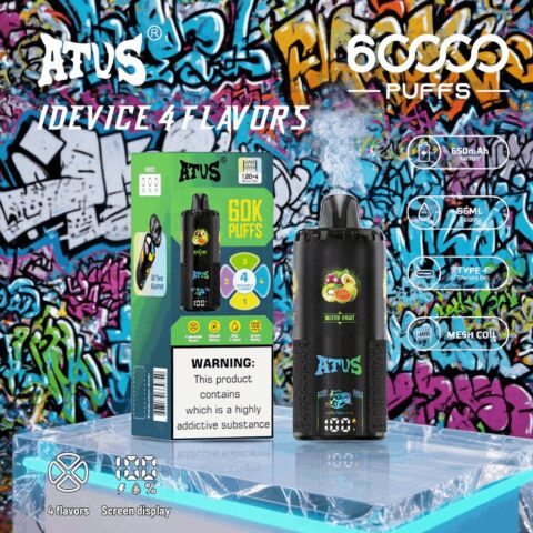 DE030 60000 Puffs Disposable Vape with LED Display Screen and Adjustable Airflow Rechargeable ATVS Vape