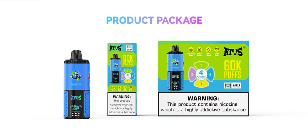 DE030 60000 Puffs Disposable Vape with LED Display Screen and Adjustable Airflow Rechargeable ATVS Vape
