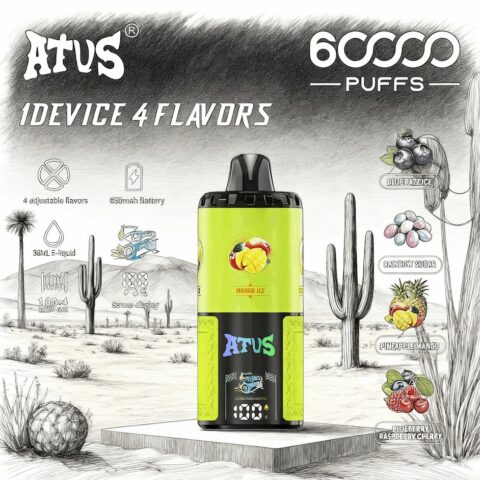 DE030 60000 Puffs Disposable Vape with LED Display Screen and Adjustable Airflow Rechargeable ATVS Vape