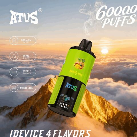 DE030 60000 Puffs Disposable Vape with LED Display Screen and Adjustable Airflow Rechargeable ATVS Vape