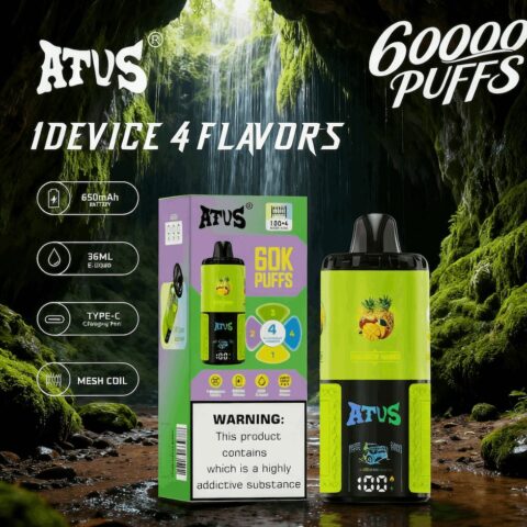 DE030 60000 Puffs Disposable Vape with LED Display Screen and Adjustable Airflow Rechargeable ATVS Vape