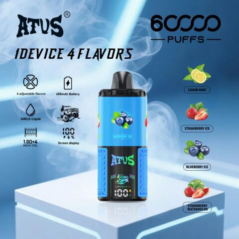 DE030 60000 Puffs Disposable Vape with LED Display Screen and Adjustable Airflow Rechargeable ATVS Vape